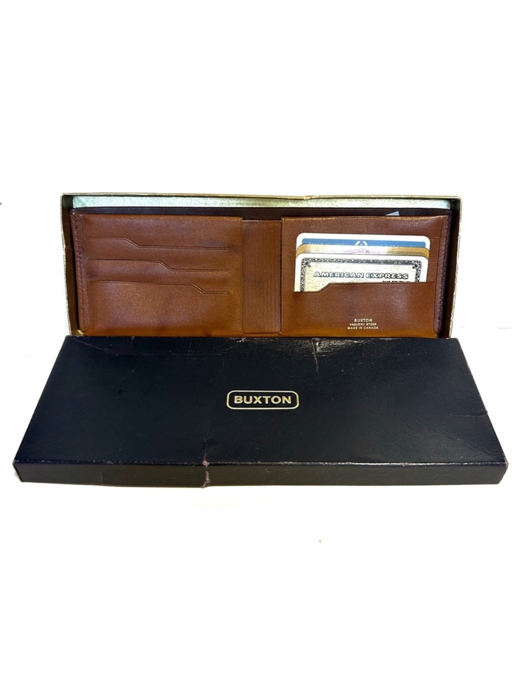 Vintage Buxton Vaquero Steer Genuine Leather Wallet Brown Made in Canada Pockets